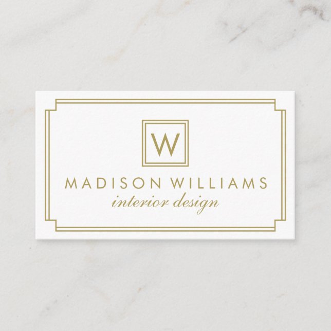 Monogram aus White und Gold Art Deco Visitenkarte (Vorderseite)