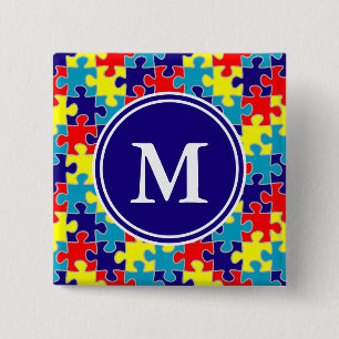 Monogram Autismus Awareness Aspergers Puzzle Muste Button