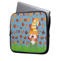 Monogram Autumn Gnome Acorn Brown Orange Blätter