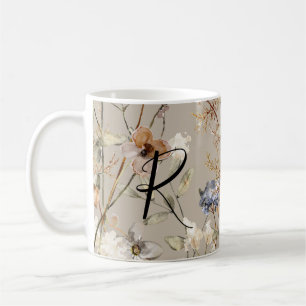 Monogram Autumn Wildblumen Watercolor Tasse