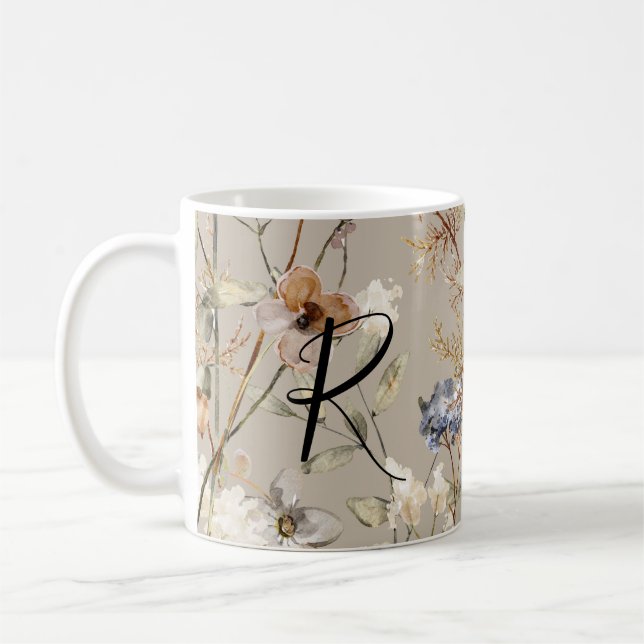 Monogram Autumn Wildblumen Watercolor Tasse (Links)