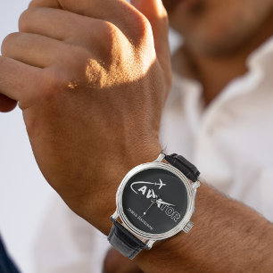 Monogram Aviator Typografy & Airplane, Minimalisti Armbanduhr