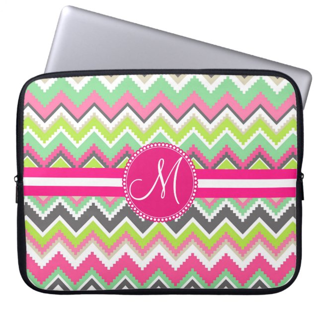 Monogram Aztec Andes Tribal Mountains Zickzack Laptopschutzhülle (Vorderseite)