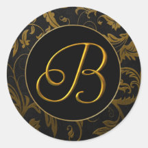 Monogram B Gold and Black Damask Wedding Siegel