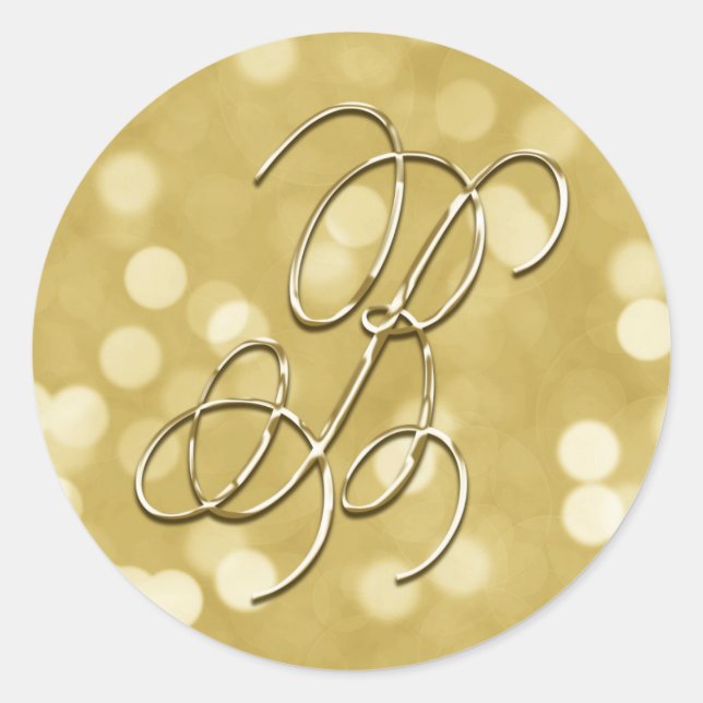 Monogram B Gold Bokeh Siegel Einladung zur Hochzei Runder Aufkleber (Vorderseite)