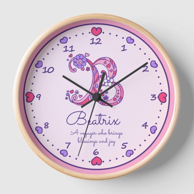 Monogram-B-Herz-Mädchen-Name bedeutet rosa Uhr (Vorderseite)