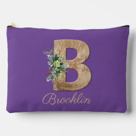 Monogram-B-Holzbrille violett Blume Zubehörtasche
