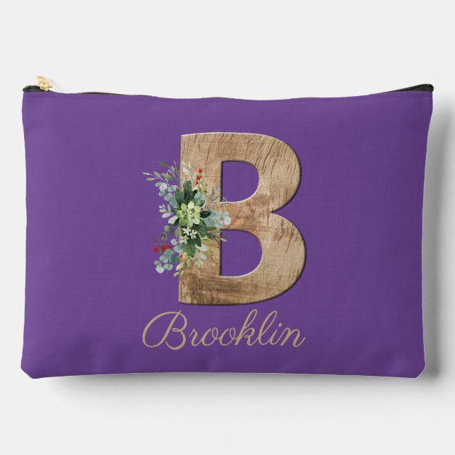 Monogram-B-Holzbrille violett Blume Zubehörtasche (Vorderseite)