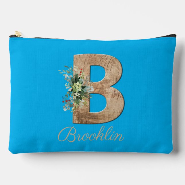 Monogram B Holzbuchstabe Blau Blume schwarz Zubehörtasche (Vorderseite)