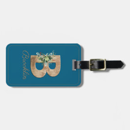 Monogram-B-Holzbuchstabe blaue Blume Gepäckmarke Gepäckanhänger