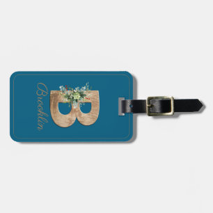 Monogram-B-Holzbuchstabe blaue Blume Gepäckmarke Gepäckanhänger