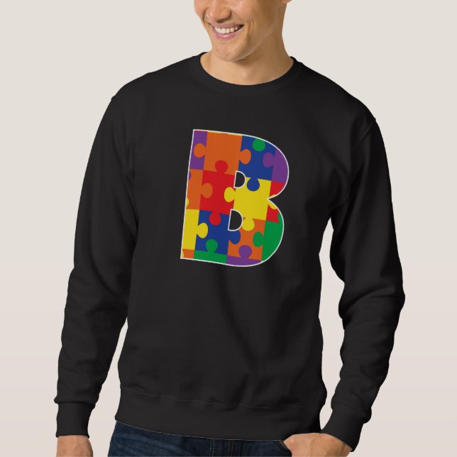 Monogram B in Multi Color Puzzle Pieces Sweatshirt (Vorderseite)