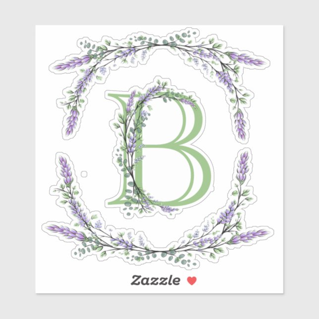 Monogram B Lavendel Eucalyptus Aufkleber (Blatt)