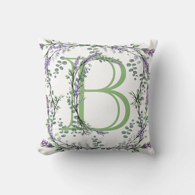 Monogram B Lavendel Eucalyptus Kissen (Vorderseite)