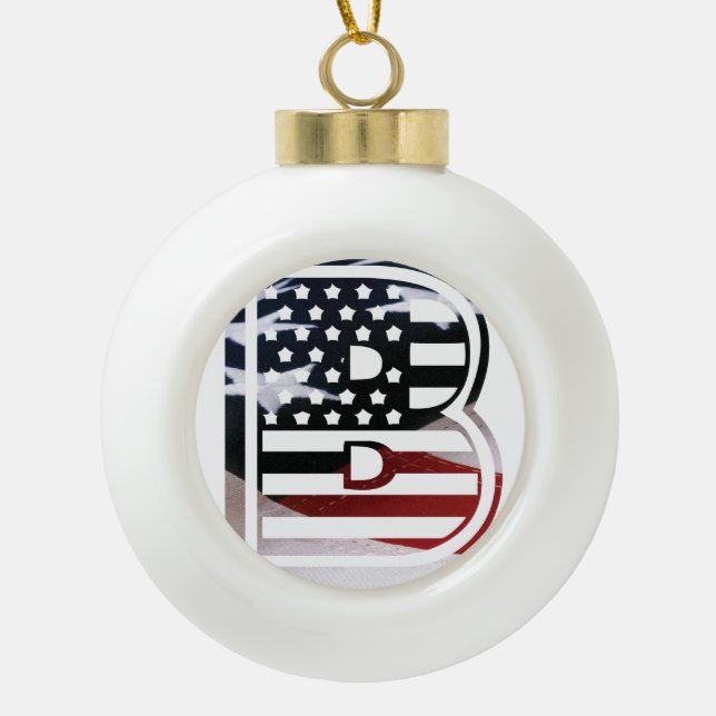 Monogram B USA Flag Keramik Kugel-Ornament (Vorderseite)