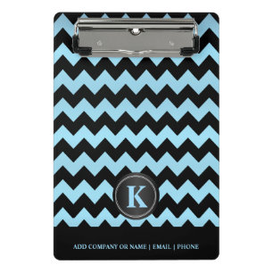 Monogram Baby Blue & Black Zickzack Strips Mini Klemmbrett