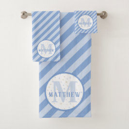 Monogram Baby Boy Blue Badhandtuch Set