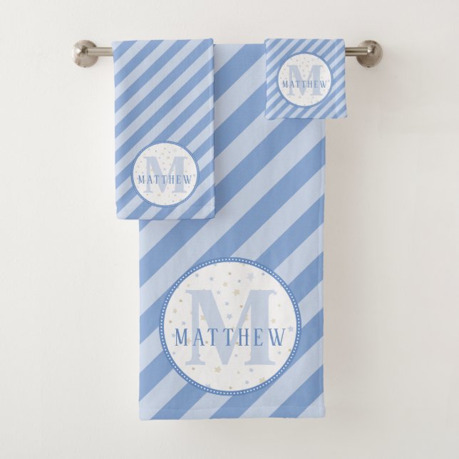 Monogram Baby Boy Blue Badhandtuch Set (Insitu)