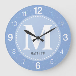 Monogram Baby Boy Blue Kinderzimmer Große Wanduhr