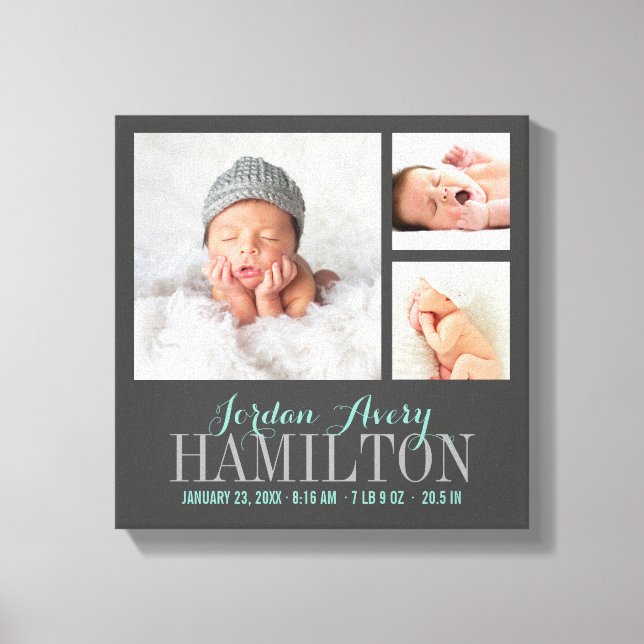 Monogram Baby Foto Collage Wrapped Canvas Print Leinwanddruck (Vorderseite)