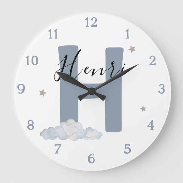 Monogram Baby Initial & Name Nursery Wall Clock Große Wanduhr (Vorderseite)