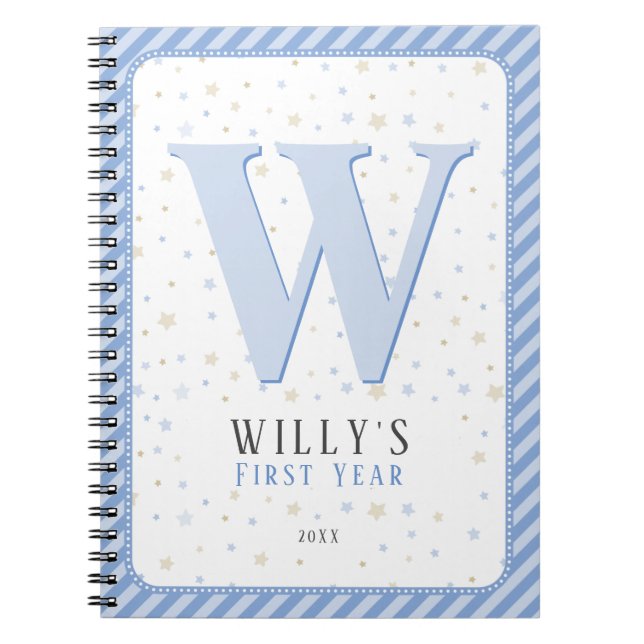 Monogram Baby Memory Journal. Blau und Weiß Notizblock (Vorderseite)