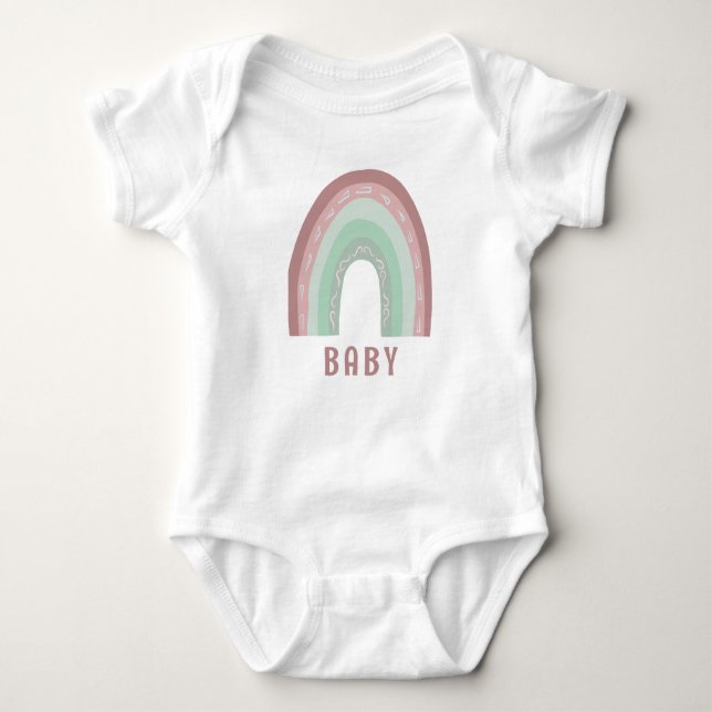 Monogram Baby Name Earthy Boho Rainbow Baby Bodysu Baby Strampler (Vorderseite)