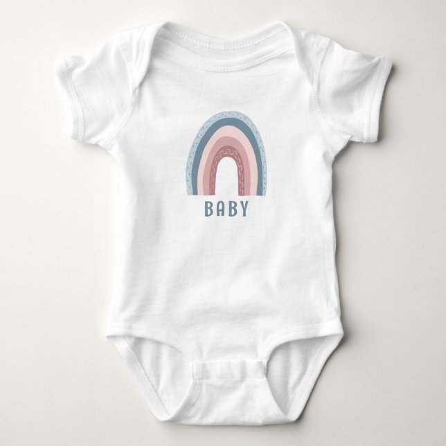 Monogram Baby Name Earthy Boho Rainbow Blue Pink Strampler (Vorderseite)