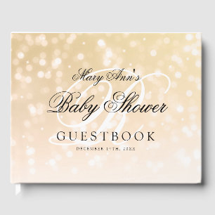 Monogram Baby Shooting Gold Bokeh Sparkle Lights Gästebuch