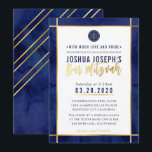MONOGRAM BAR MITZVAH dunkelblaues Aquarellgold Einladung<br><div class="desc">per kat massard >>> kat@simplysweetPAPERIE.com <<< Ein trendy Einladungs-Design für das BAR MITZVAH Setup Ihres Kindes als Vorlage ist es einfach für Sie, Ihre eigenen Daten hinzuzufügen, oder drücken Sie die Schaltfläche Anpassen und Sie können Text, Schriftart, Größen etc. TIP: 1 hinzufügen oder ändern. Um Grafiken zu ändern/verschieben/die Hintergrundfarbe zu...</div>