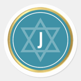 MONOGRAM BAR MITZVAH Modernes aquamarines Goldgold Runder Aufkleber