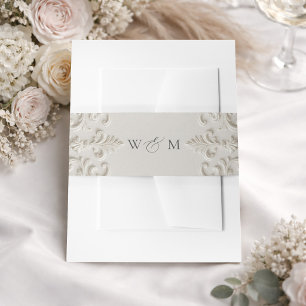 Monogram Barock Creme Hochzeits-Einladung Einladungsbanderole