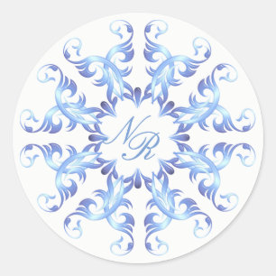 Monogram.Barockelement. Runder Aufkleber
