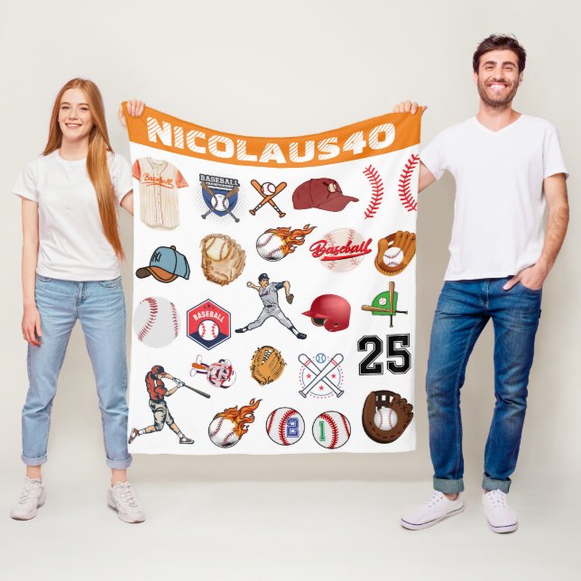 Monogram Baseball player Modern sport pattern Fleecedecke (Beispiel)