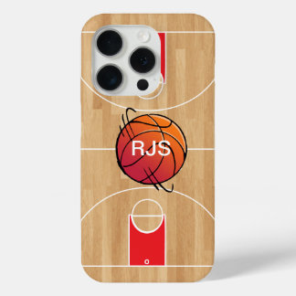 Monogram Basketball auf Basketballfeld iPhone 15 Pro Hülle