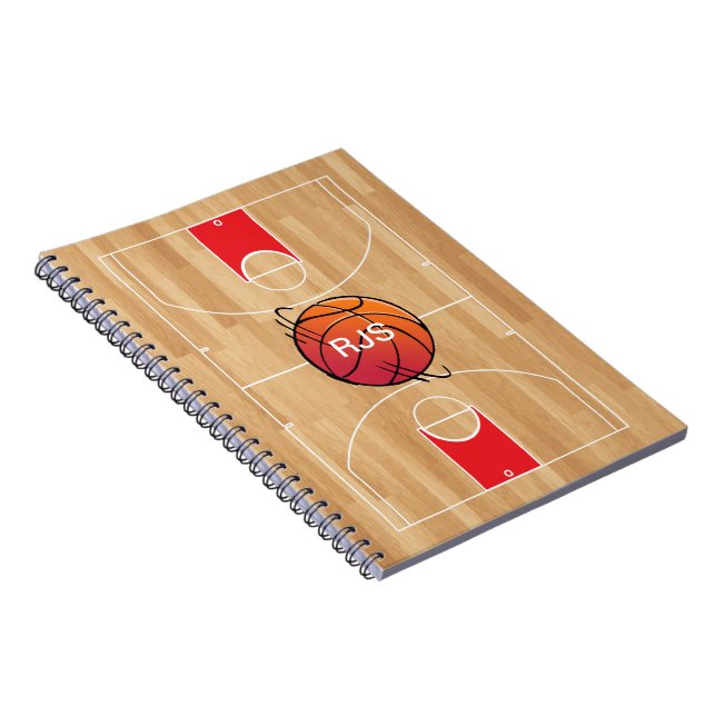Monogram Basketball auf Basketballfeld Notizblock (Rechte Seite)