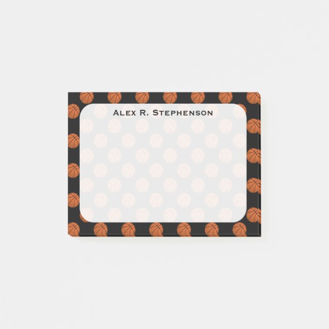 Monogram Basketball Balls auf schwarz Post-it Klebezettel (Vorderseite)