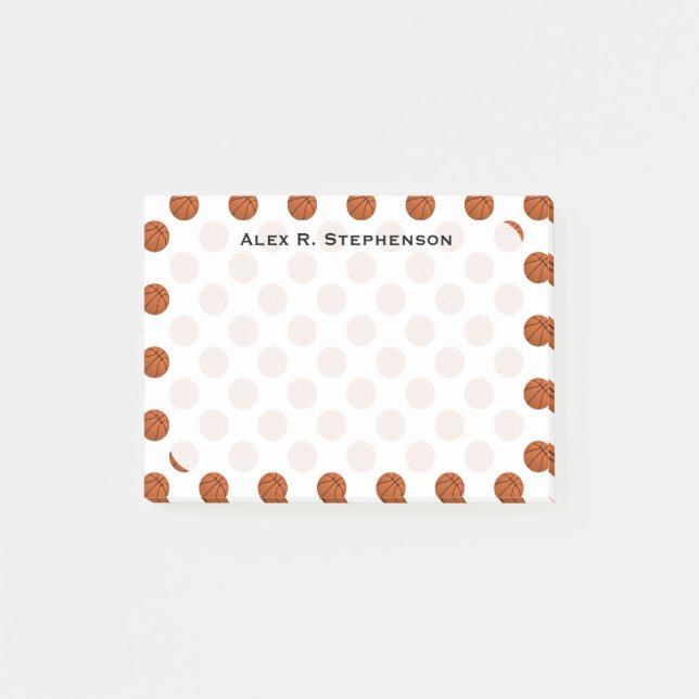 Monogram Basketball Balls auf Weiß Post-it Klebezettel (Vorderseite)