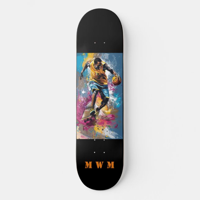 Monogram Basketball Einzigartiges Design-Skateboar Skateboard (Vorderseite)