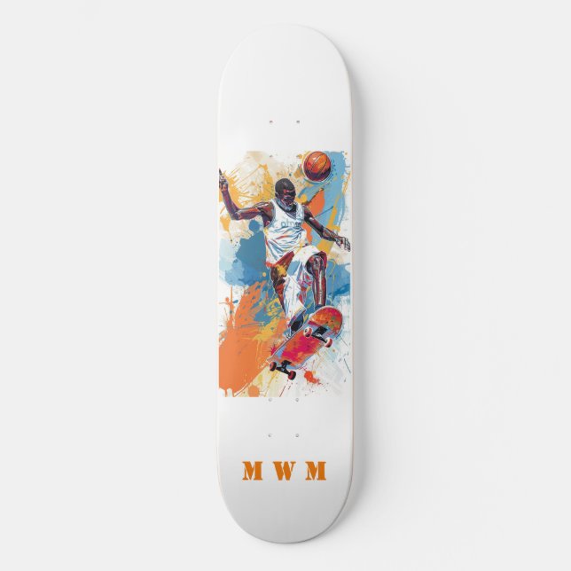 Monogram Basketball Einzigartiges Design-Skateboar Skateboard (Vorderseite)
