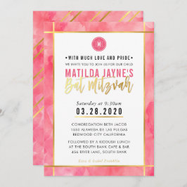 MONOGRAM BAT MITZVAH Korallenkoralle Rosa Goldstre Einladung