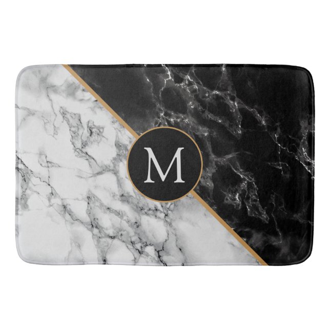 Monogram Bath Mat mit schwarzem und weißem Marmor Badematte (Vorderseite)