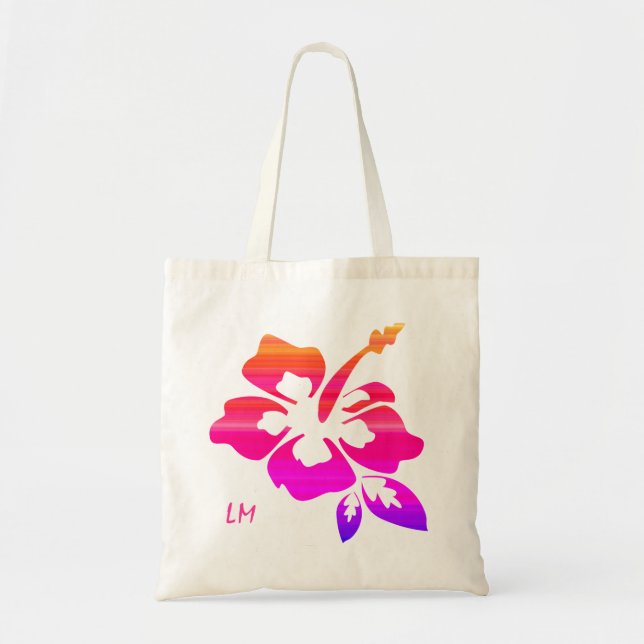 Monogram Beach Bag Hibiskus Blume Pink Tragetasche (Vorne)