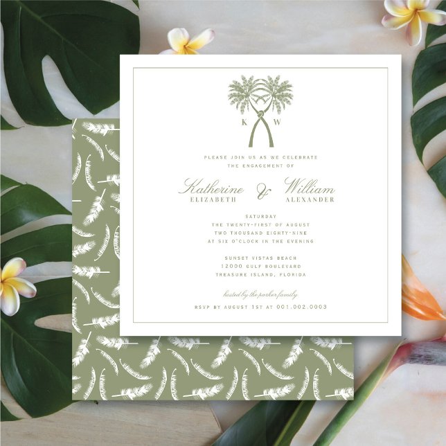 Monogram Beach Engagement Party für Knotted Palm T Einladung (Knotted Palm Trees Monogram Beach Engagement Party Invitation @ fatfatin_blue_knot)