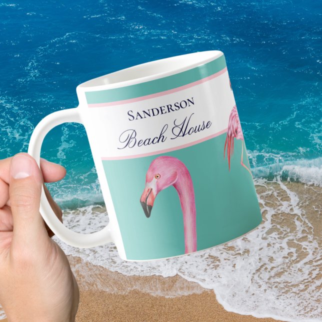 Monogram Beach House Aquamarin Flamingos Marine Bl Kaffeetasse (Von Creator hochgeladen)