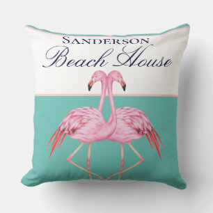 Monogram Beach House Aquamarin Flamingos Marine Bl Kissen