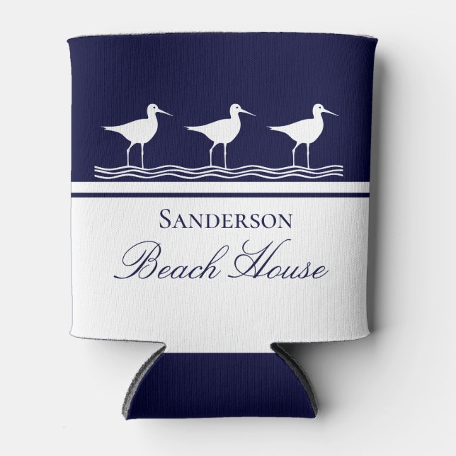 Monogram Beach House Marine Blue Sandpipers Dosenkühler (Vorderseite)