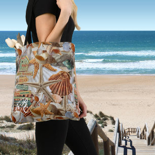 Monogram Beach Muscheln Starfish Muster Tote Bag