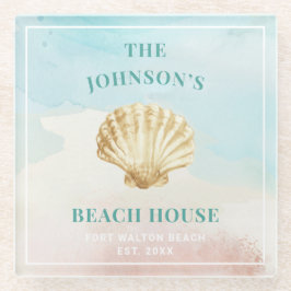 Monogram Beach Themed Glass Untersetzer