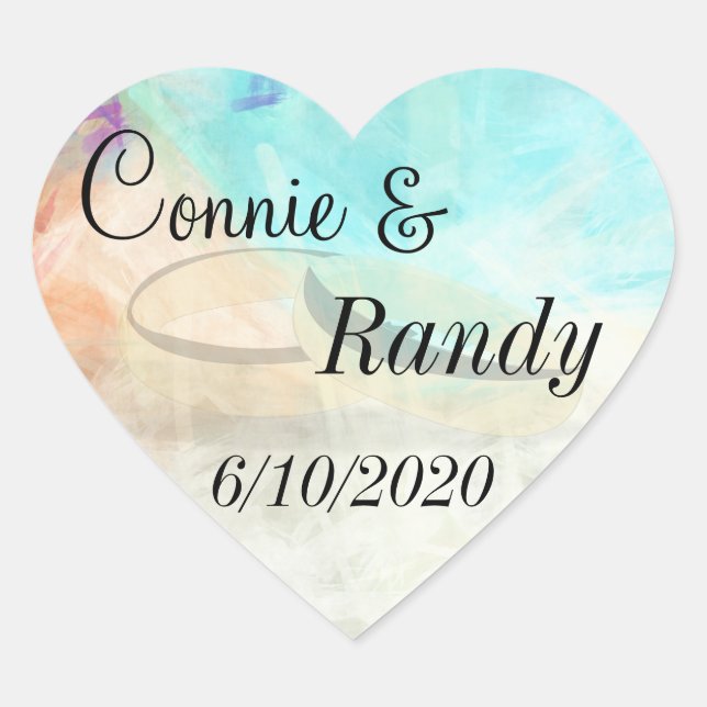 Monogram Beach Wedding Sticker mit Hochzeitszettel (Vorderseite)